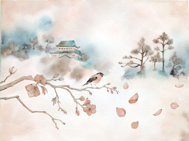 Bouvreuil et cerisier