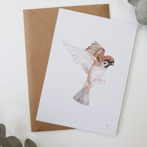 Carte postale moineau du Japon en vol