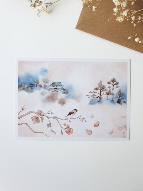 carte-postale-bouvreuil-et-cerisier Carte postale Le bouvreuil et le cerisier