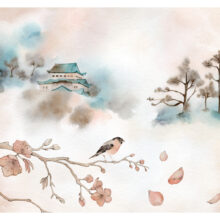 012 Paysage Bouvreuil et cerisier A4 RVB Tirage d'art - Le bouvreuil et le cerisier